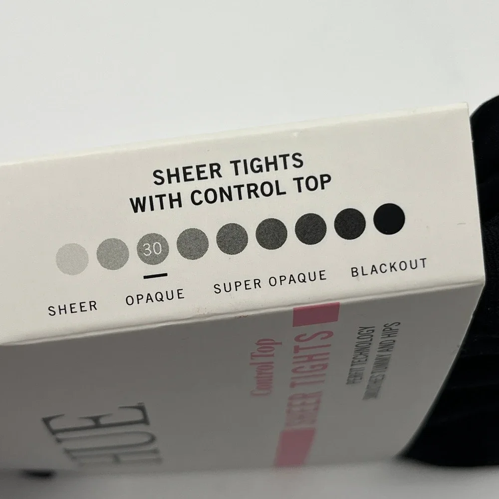 HUE Sheer Tights Women Size 2 Black Control Top Perfit Technology 9001 Nylon